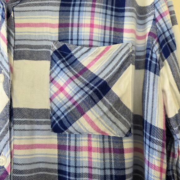 Rails Hunter Plaid Button Down Shirt White Blue Pink Women Size M Long Sleeve - Picture 3 of 12